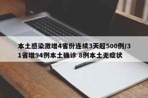 本土感染激增4省份连续3天超500例/31省增94例本土确诊 8例本土无症状