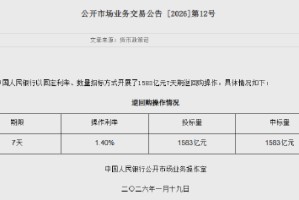 央行今日逆回购操作实现净投放722亿元
